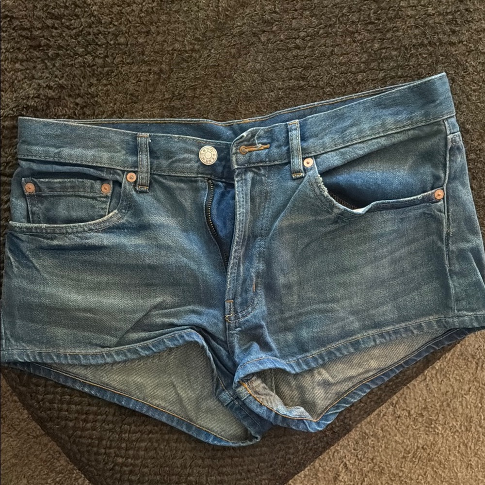 Blue Jean Shorts with Distressed Cutoff Style